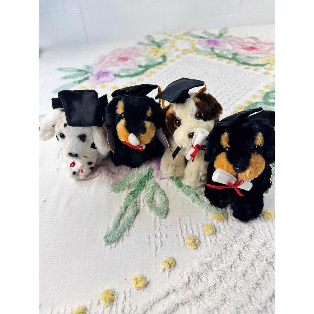 Plushland March of Dimes Graduation Dogs Set of 4 Dalmatian Rottweiler 2008 NWT